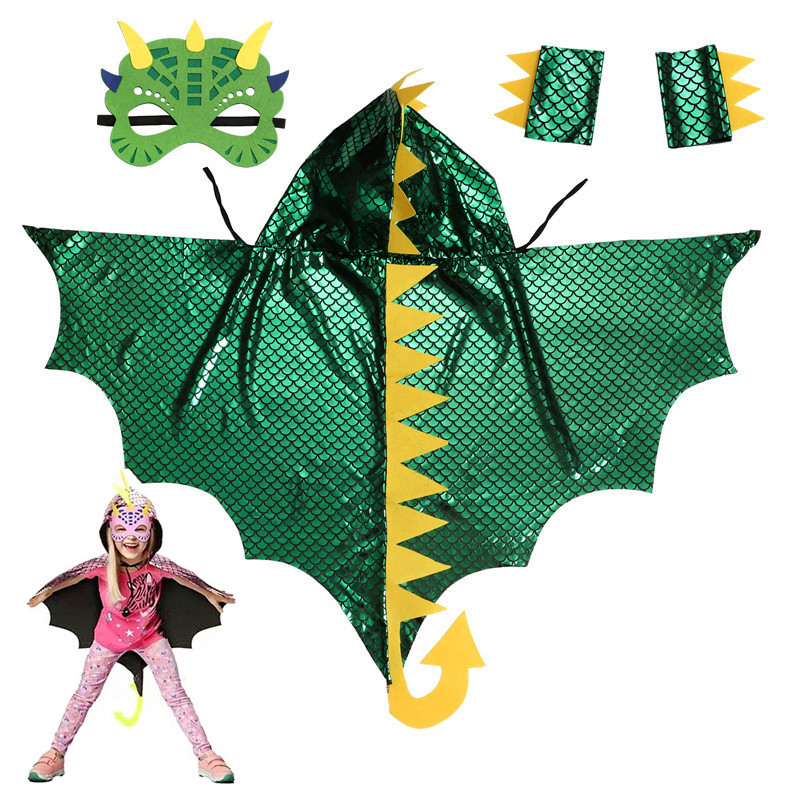 Kids Face Mask - Cape de dinosaure vert pour enfant,